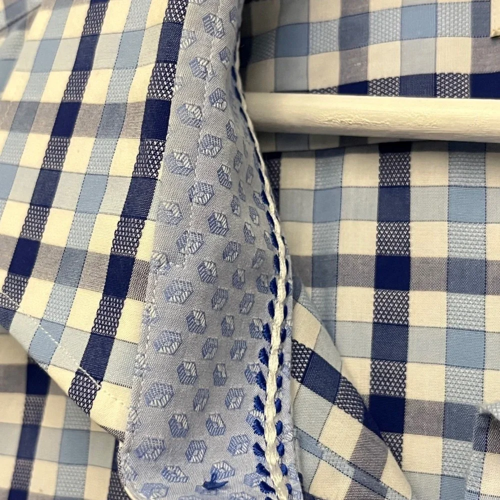 Robert Graham Blue Gingham Check Cotton Button Front Shirt Mens 3XL Long Sleeve